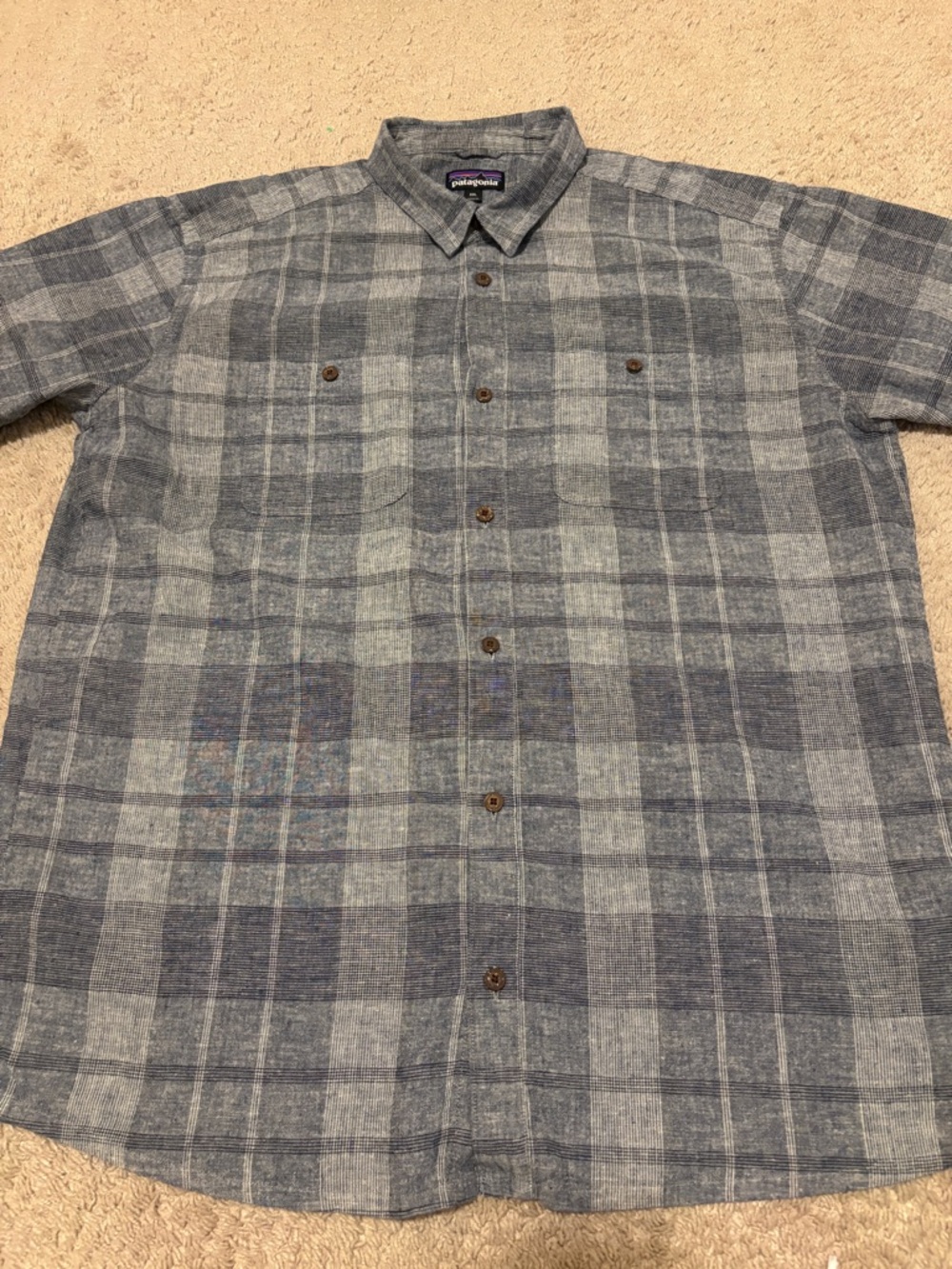 Patagonia Gray and Blue Plaid Men’s Casual Button-Down Shirt